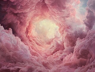 Poster - Dreamy pink cloud formation ethereal sky digital art surreal environment aerial view nature's beauty