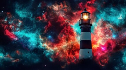 Wall Mural - cosmic lighthouse: a beacon in the nebula