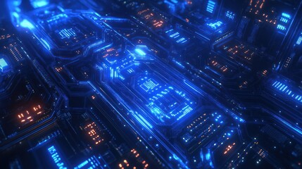 Poster - Futuristic circuit board network, glowing technology