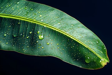 Wall Mural - green leaf on black background
