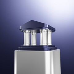 modern architectural icon: a minimalist, 3d rendering of a classic greek temple on a stark blue back