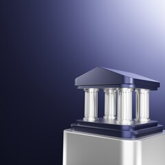 modern architectural icon: a minimalist, 3d rendering of a classic greek temple on a stark blue back