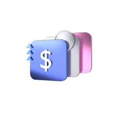 Wall Mural - Financial Growth Concept: Dynamic 3D illustration featuring stacked, colorful blocks, each adorned with a dollar sign. The design represents a concept of financial progress, increase.