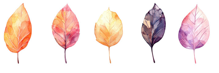 Poster - Watercolor leaves art nature digital artwork colorful background top-down view translate background concept