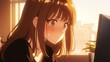 © てんぷら - オフィスで仕事をするアニメ調の日本人美少女