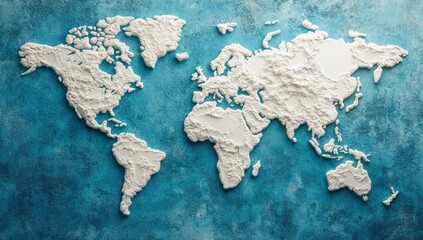 a visually appealing white map of the world set against a blue background