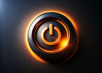 Poster - Surreal Black Power Button with Glowing Orange Light - Abstract Background Stock Photo