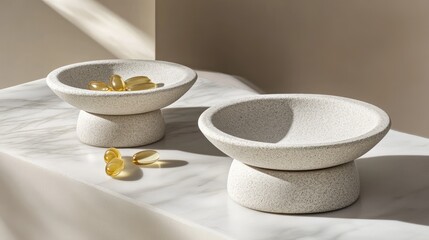 Poster - Luxury packaging of wellness supplements placed elegantly on a marble surface.