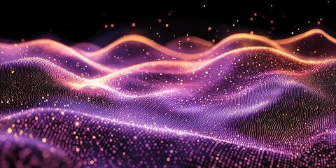 Poster - Colorful waves of light illuminate a digital landscape during a nighttime display of virtual art