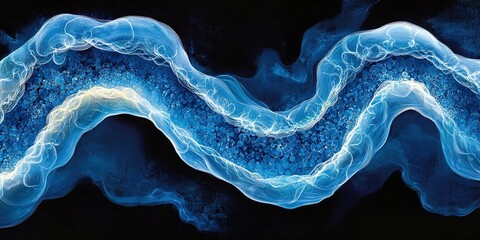 Poster - Flowing blue river with luminous light patterns in an abstract representation of water