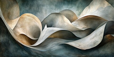 Poster - Abstract swirling forms create a dynamic composition evoking movement and depth in a neutral color palette