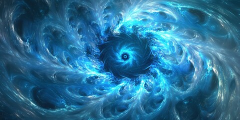Poster - Swirling vortex of blue light creates an abstract cosmic ocean scene with dynamic patterns and textures