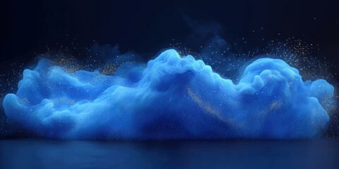 Poster - Vibrant blue cloud formation illuminated by sparkling particles in a dark environment