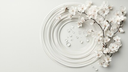 Poster - delicate cherry blossom arrangement minimalist studio floral white background aesthetic concept
