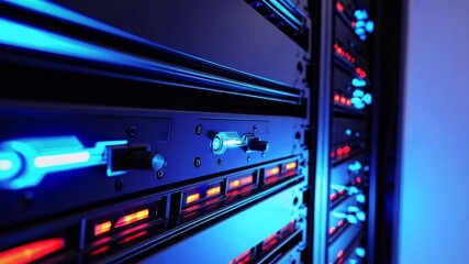 Poster - Data Center Server Racks with Blue and Red LED Lights