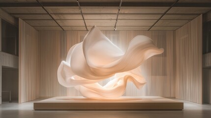 Poster - Dynamic fabric sculpture in modern gallery artistic display minimalist environment aesthetic view