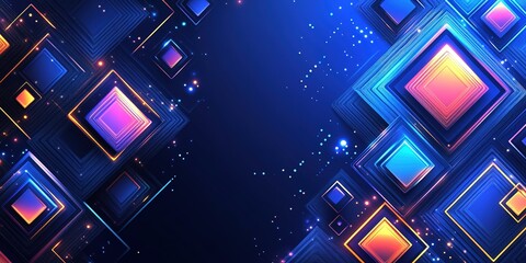 Poster - Vibrant geometric shapes and patterns create a mesmerizing visual effect in deep blue background