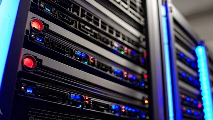 Poster - Data Center Server Racks with Blue and Red LED Lights