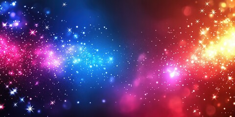 Poster - Colorful cosmic background filled with shimmering stars and vibrant hues in various shades of blue, pink, and orange