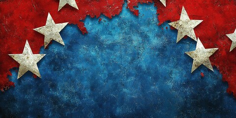 Poster - Colorful textured background featuring red and blue with white stars for creative design and artistic projects