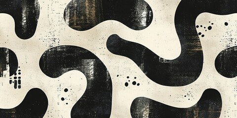 Poster - Bold abstract pattern featuring black and white flowing shapes on a textured background