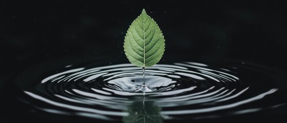 Poster - Droplet impact on leaf nature scene water ripples close-up view serenity concept