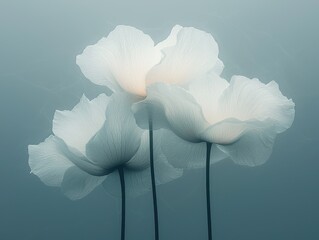 Poster - Delicate white flowers blooming nature scene still life tranquil environment close-up view minimalist concept