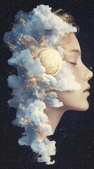 Poster - Dreamlike cloud portraits of a woman surreal art cosmic environment ethereal viewpoint imagination concept