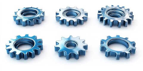 Poster - Metallic gears arranged in two rows showcasing intricate details and smooth surfaces in a clean layout