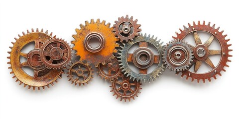 Poster - Assorted gears in various sizes and colors arranged creatively on a plain background for industrial design inspiration