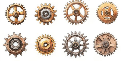 Poster - Intricate designs of various gears showcasing unique shapes and textures in a mechanical setting