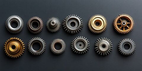 Poster - Collection of various gears arranged in a modern layout on a dark background