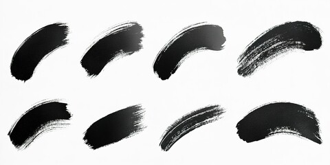Poster - Variety of black brush strokes arranged on a white background for creative design purposes