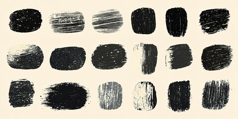 Poster - unique collection of textured black brush strokes on a light background showcasing artistic variatio