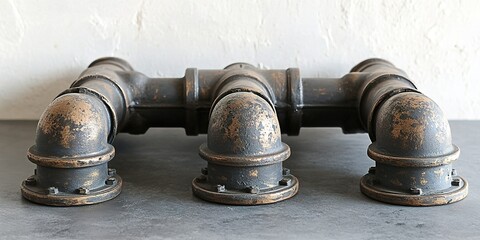 Poster - Industrial styled pipe decor on a textured surface, showcasing vintage hardware with a weathered finish