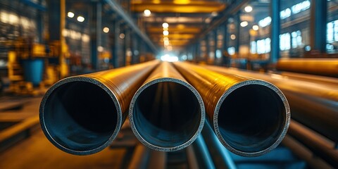 Poster - Pipes arranged for manufacturing in a large industrial facility during daylight hours
