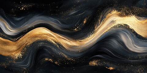 Poster - Elegant abstract artwork featuring gold and black swirling patterns with dynamic movement and texture displayed in an artistic style