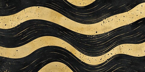 Poster - Artistic design of flowing black and gold waves on textured surface