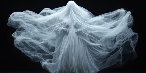 Poster - Mysterious ethereal figure dark background art abstract environment low angle ghost concept