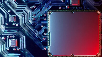 Poster - close-up of advanced circuit board with glowing leds