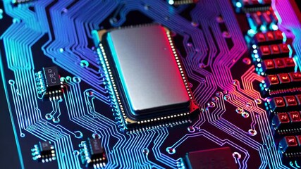 Poster - close-up of advanced circuit board with glowing leds