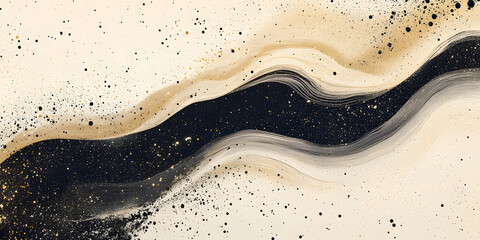 Wall Mural - abstract beige and black wavy background. illustration with particles and splashes of paint. soft li
