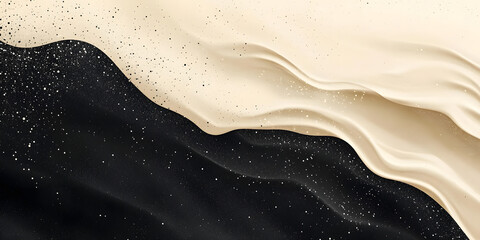 Wall Mural - abstract beige and black wavy background. illustration with particles and splashes of paint. soft li