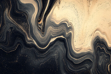 Wall Mural - abstract wavy background made of liquid paints in beige and black colors. liquid marble. gold paint.