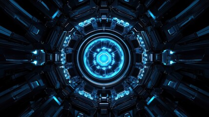 Poster - Futuristic blue energy core, technology, dark background, abstract design, sci-fi