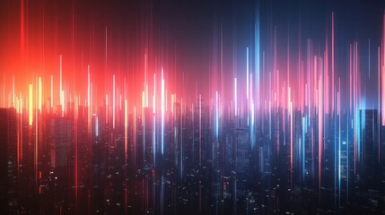 Poster - Neon Cityscape Digital Streams over Night Skyline