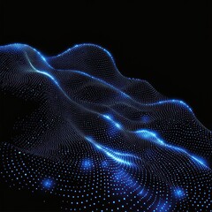 Poster - Glowing blue digital wave, dark background, abstract tech concept, website banner