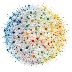 Aufkleber - Connected World: A Vibrant Network of Dots and Lines on White Background Showcasing Interconnectedness and Global Communication