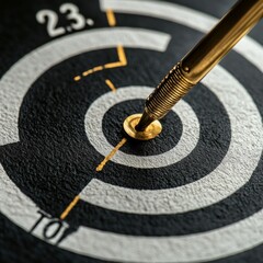 Poster - Golden Arrow Hitting the Bullseye on a Black and White Target, Symbolizing Precision, Focus, and Achieving Goals with Accuracy