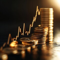 Aufkleber - Golden Growth: Coins Stack Up as Market Trend Rises in a Promising Financial Vision 